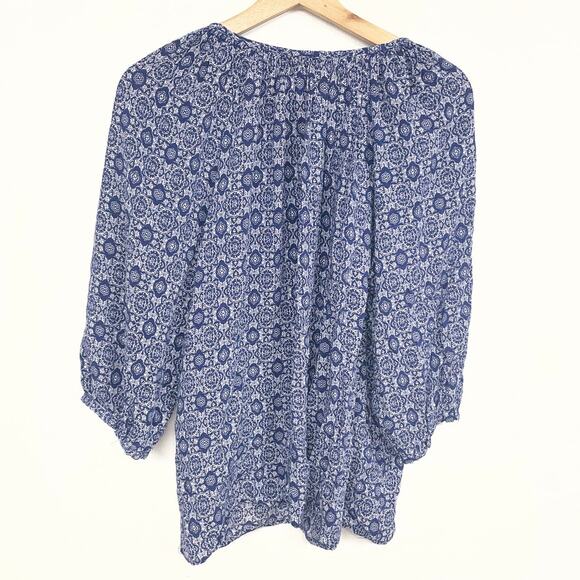 Anthropologie Lucy & Laurel Blue Boho Puff Sleeve Blouse SZ 2X Patterned EUC - Picture 10 of 12